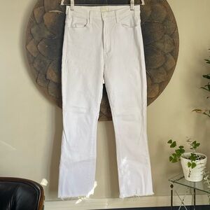 MOTHER The Hustler Ankle Fray White Jeans